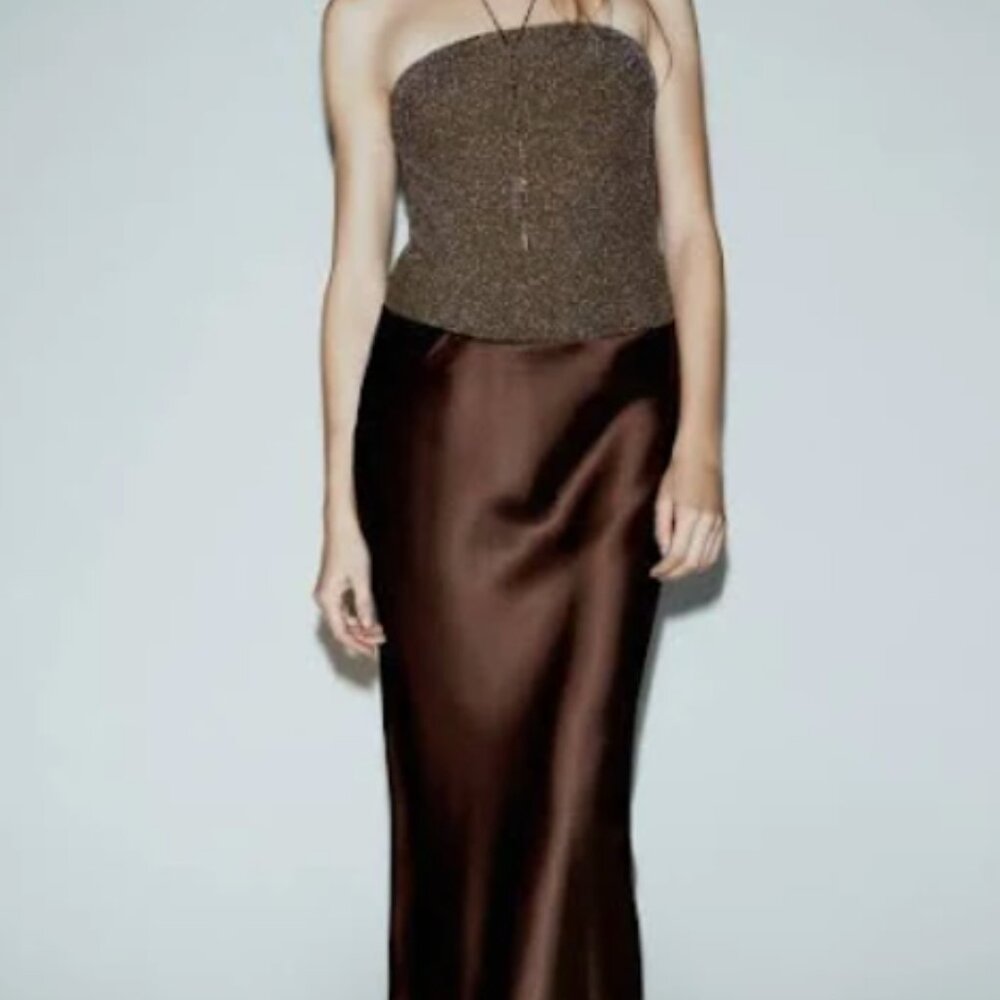 Large Zara Satin Midi Skirt